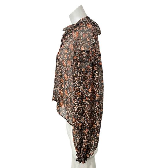 MNG Mango Women's Multicolor Ruffle Long Sleeve Button Down Sheer Blouse Top 4 - Picture 3 of 5